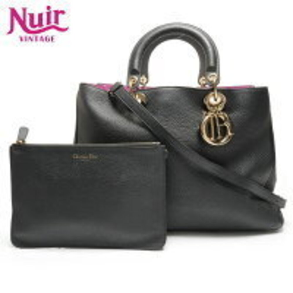 Christian Dior Diorissimo Leather Handbag Clutch Black